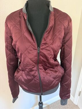 blanc noir Reversible Quilted Bomber Jacket in Burgundy and Gray